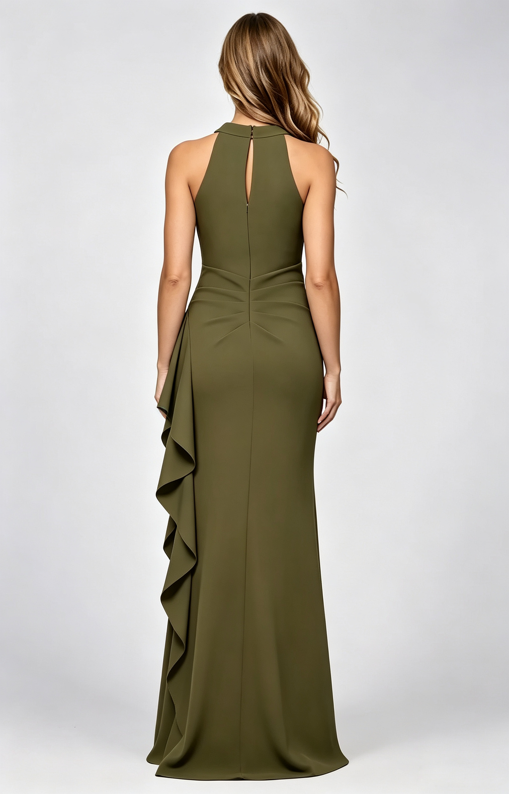 Cross Halter Side Ruffle Mermaid Maxi Formal Dress | Multi Color Bridesmaid Evening Gown
