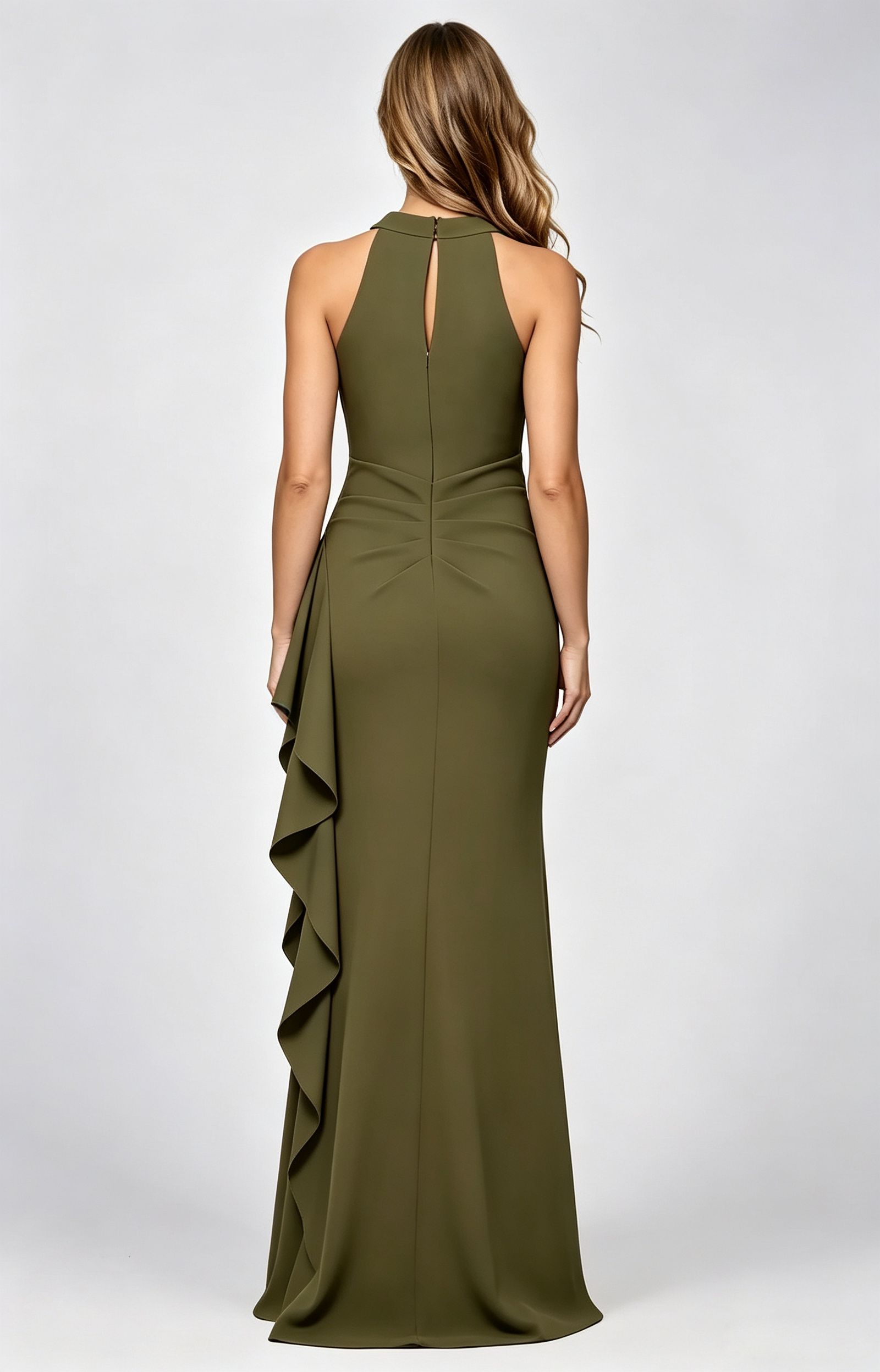 Cross Halter Side Ruffle Mermaid Maxi Formal Dress | Multi Color Bridesmaid Evening Gown