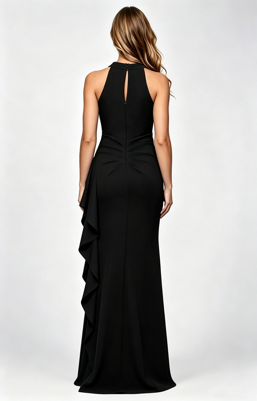 Cross Halter Side Ruffle Mermaid Maxi Formal Dress | Multi Color Bridesmaid Evening Gown