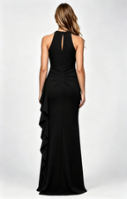 Cross Halter Side Ruffle Mermaid Maxi Formal Dress | Multi Color Bridesmaid Evening Gown