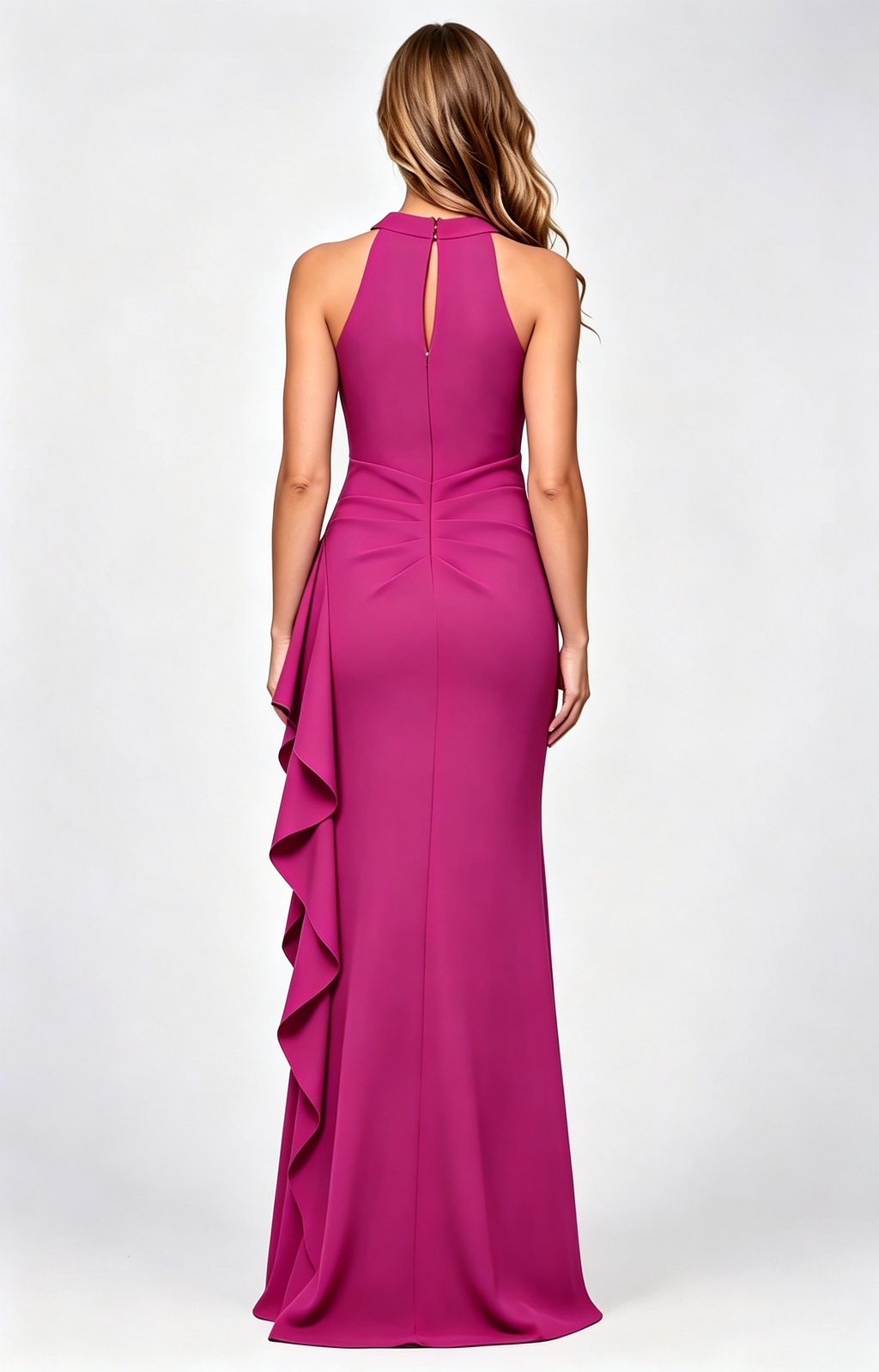 Cross Halter Side Ruffle Mermaid Maxi Formal Dress | Multi Color Bridesmaid Evening Gown