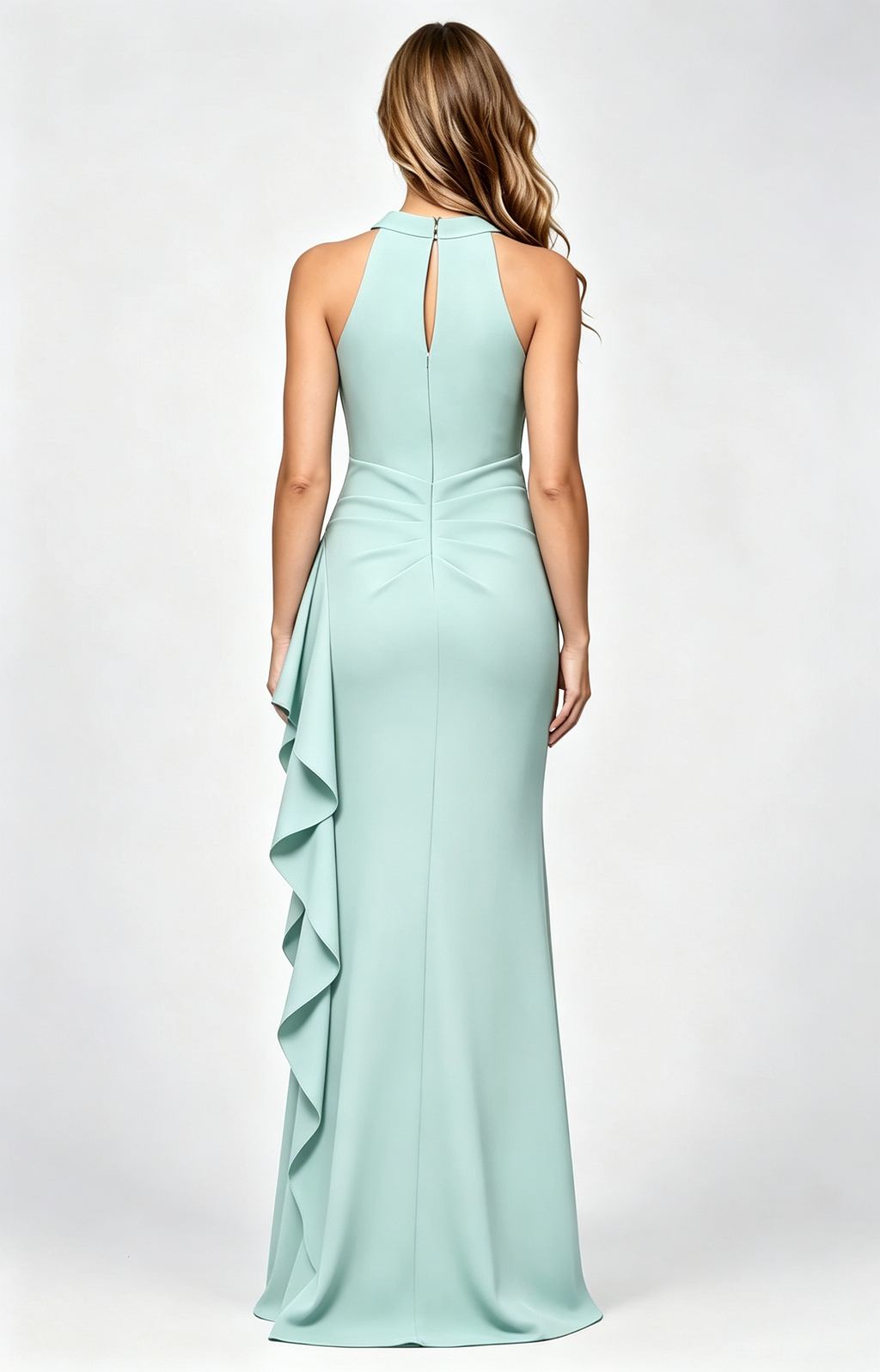 Cross Halter Side Ruffle Mermaid Maxi Formal Dress | Multi Color Bridesmaid Evening Gown