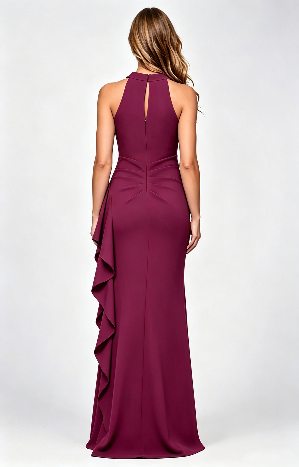 Cross Halter Side Ruffle Mermaid Maxi Formal Dress | Multi Color Bridesmaid Evening Gown