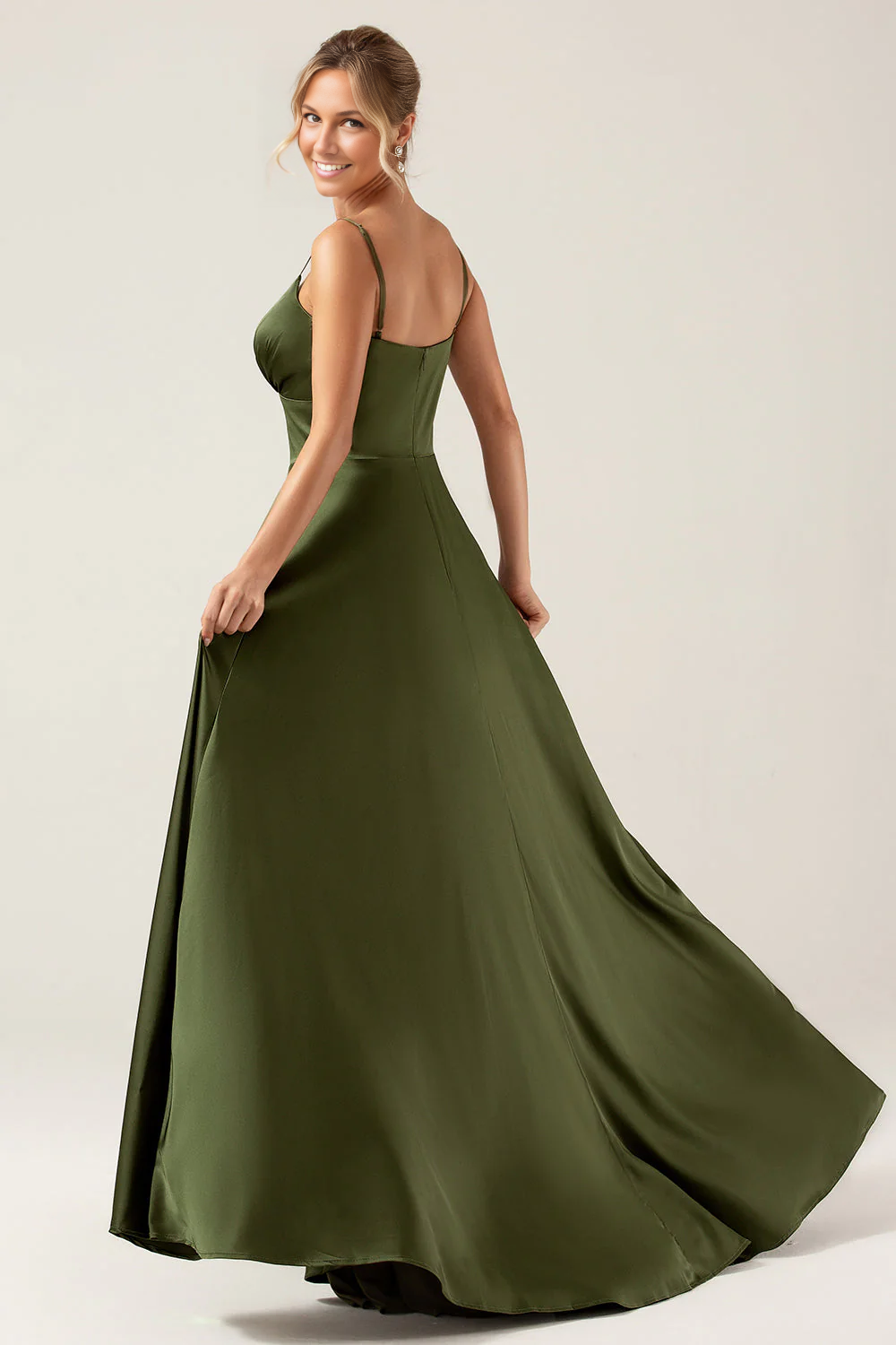 A Line Sweetheart Spaghetti Strap-Satin Floor Length Button Slit Bridesmaid Dress Back showView