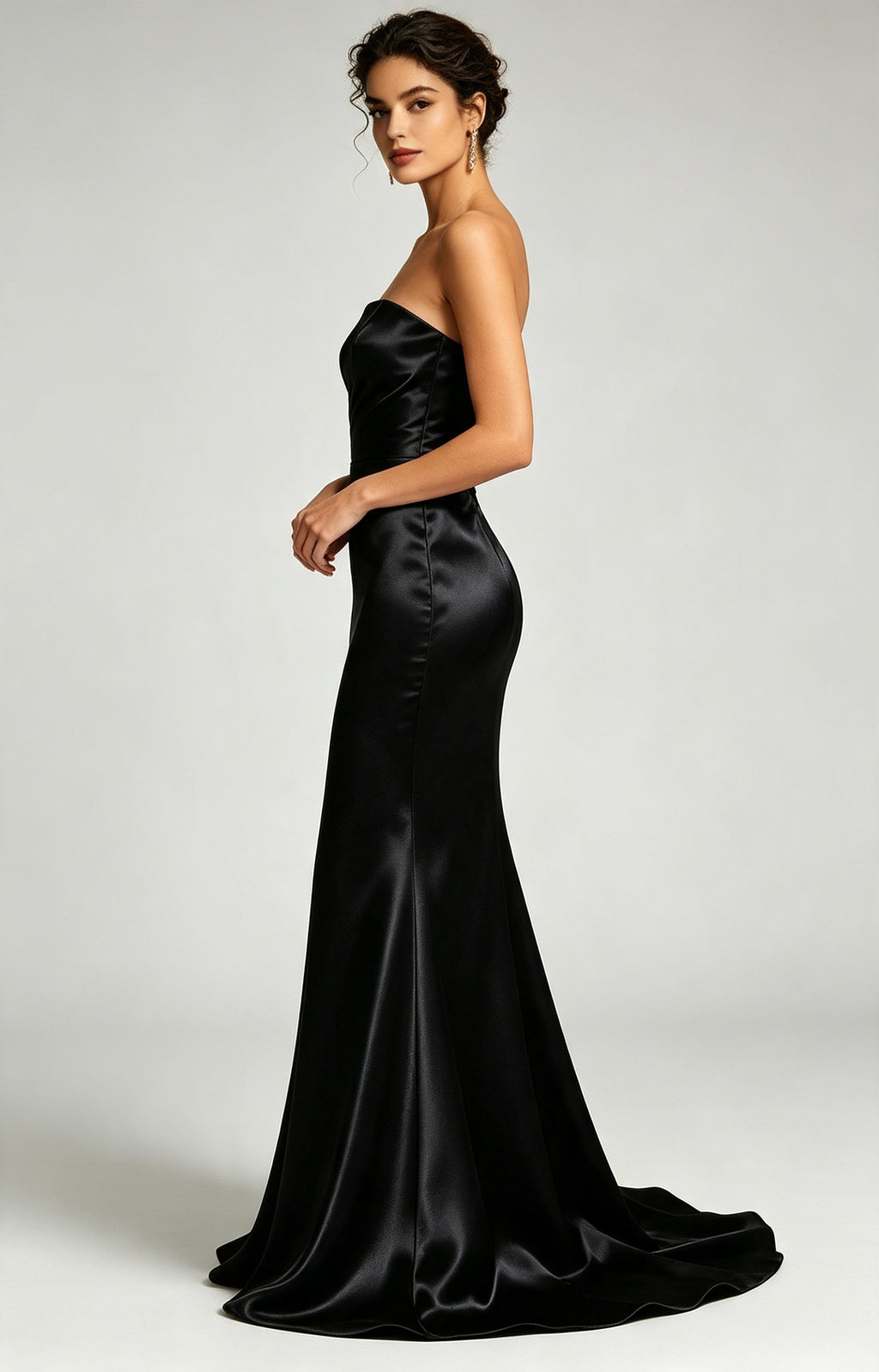 Black Spaghetti Strap Sweetheart Mermaid Luminous Satin Evening Dress Side View