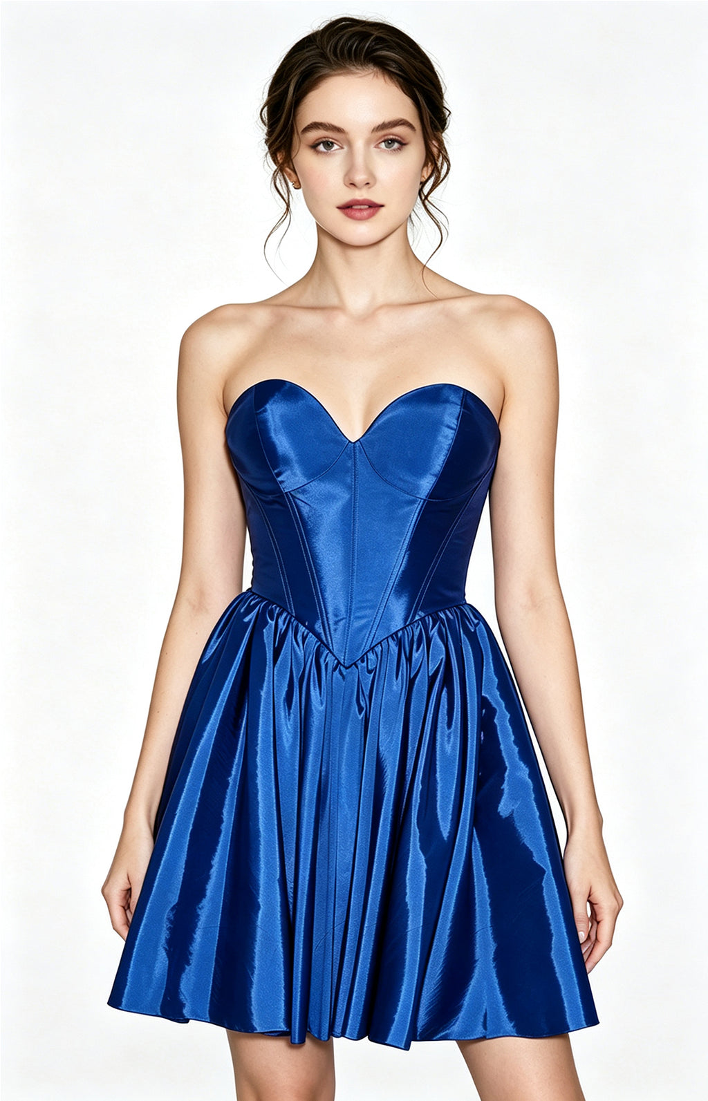 Blue Satin Strapless Sweetheart Corset A-Line Homecoming Dress Front View