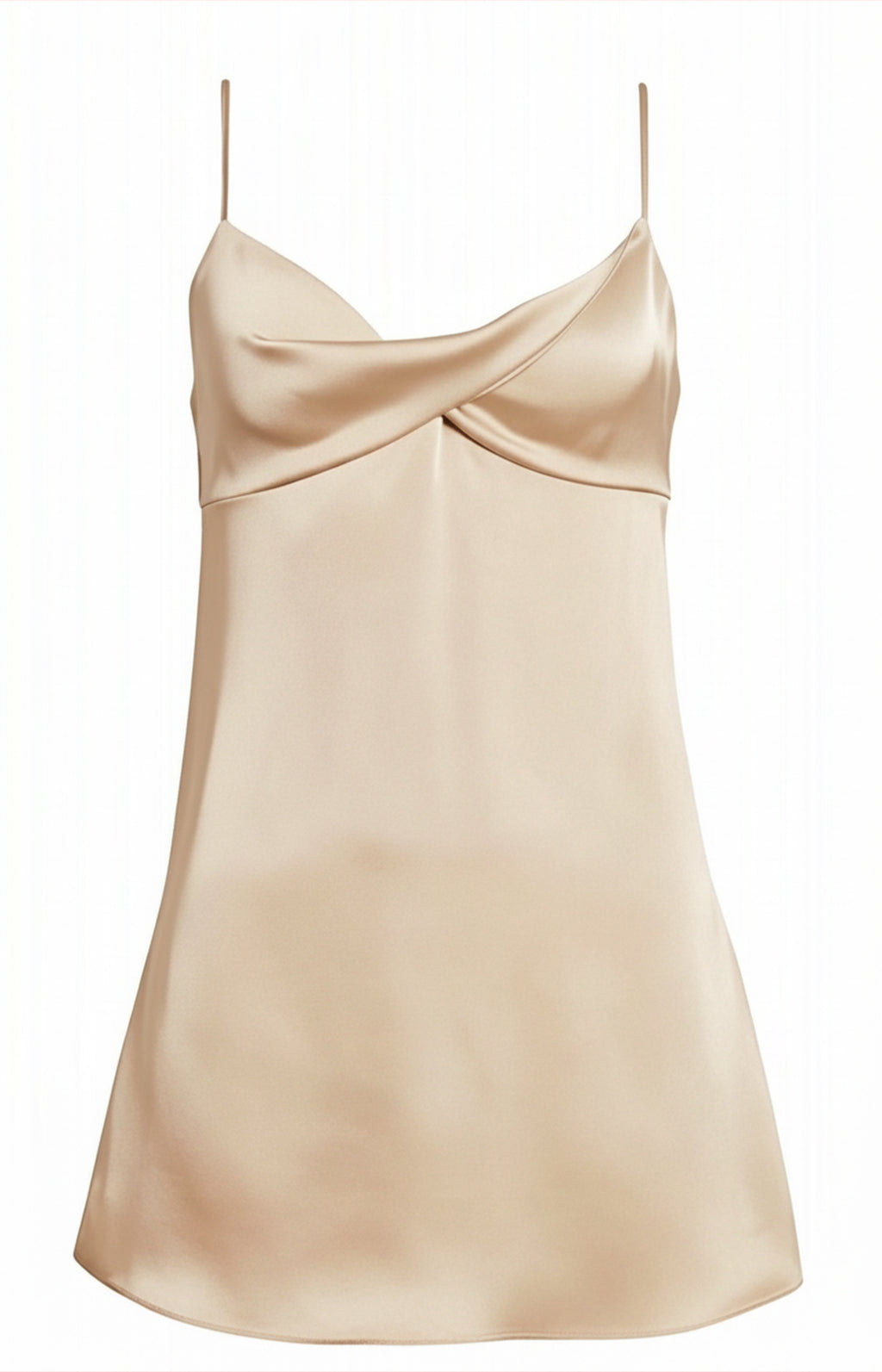 Champagne satin spaghetti strap mini dress adjustable strap front view 