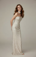 Champagne sequin strapless mermaid evening gown with matching choker, sweetheart bust, floor length formal dress for women