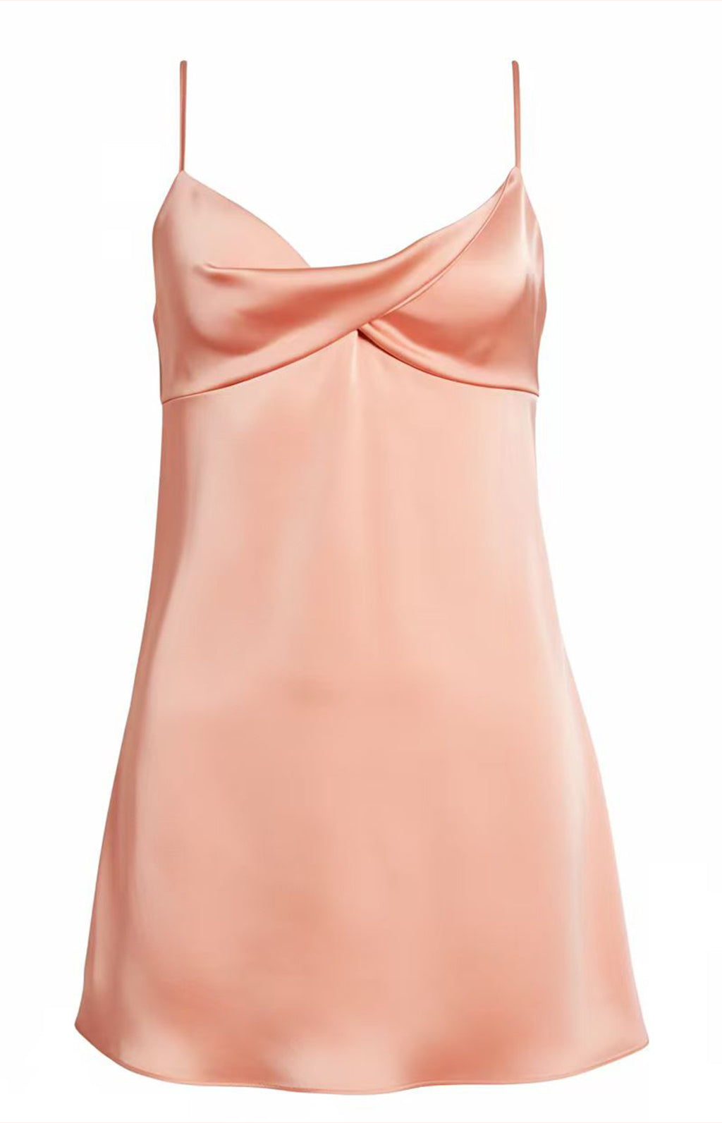 Coral Peach satin spaghetti strap mini dress adjustable strap front view 