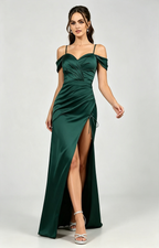 Elegant Mermaid Off-the-Shoulder Short-Sleeve Satin Floor-Length Corset-Back Formal Prom Dress