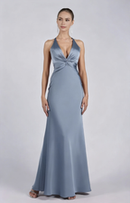 Glamorous Sheath Plunging V-neck Sleeveless Satin Floor-length Twist-front Evening Gown