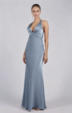 Glamorous Sheath Plunging V-neck Sleeveless Satin Floor-length Twist-front Evening Gown