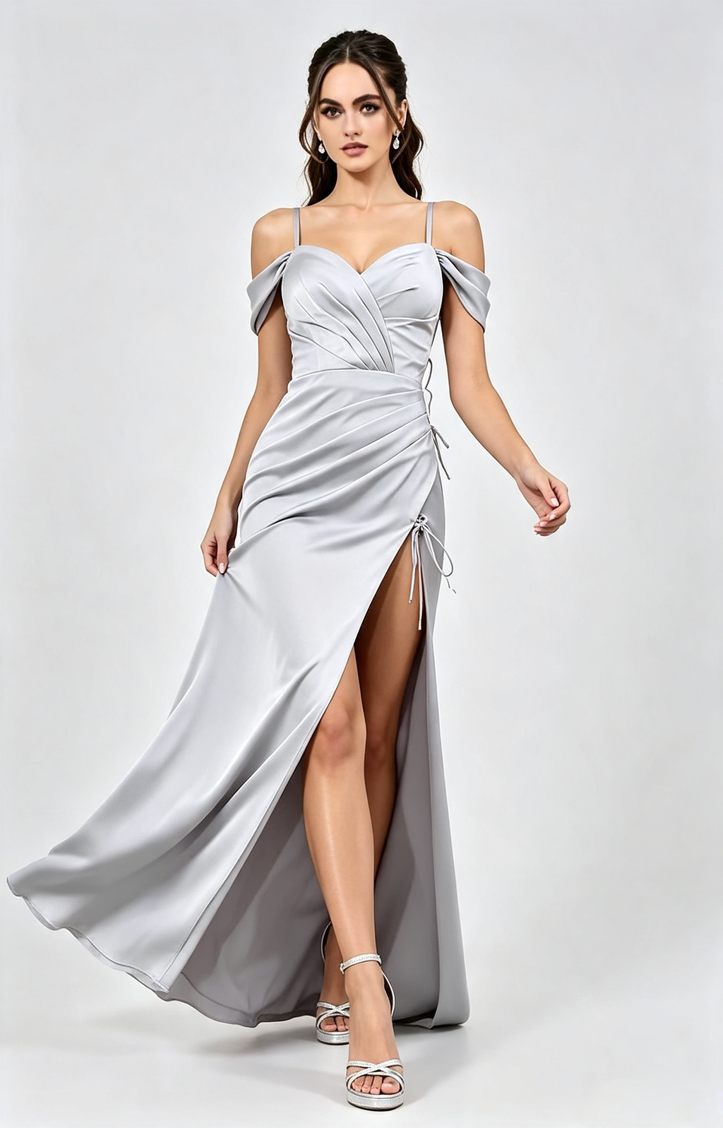 Elegant Mermaid Off-the-Shoulder Short-Sleeve Satin Floor-Length Corset-Back Formal Prom Dress
