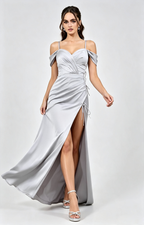 Elegant Mermaid Off-the-Shoulder Short-Sleeve Satin Floor-Length Corset-Back Formal Prom Dress