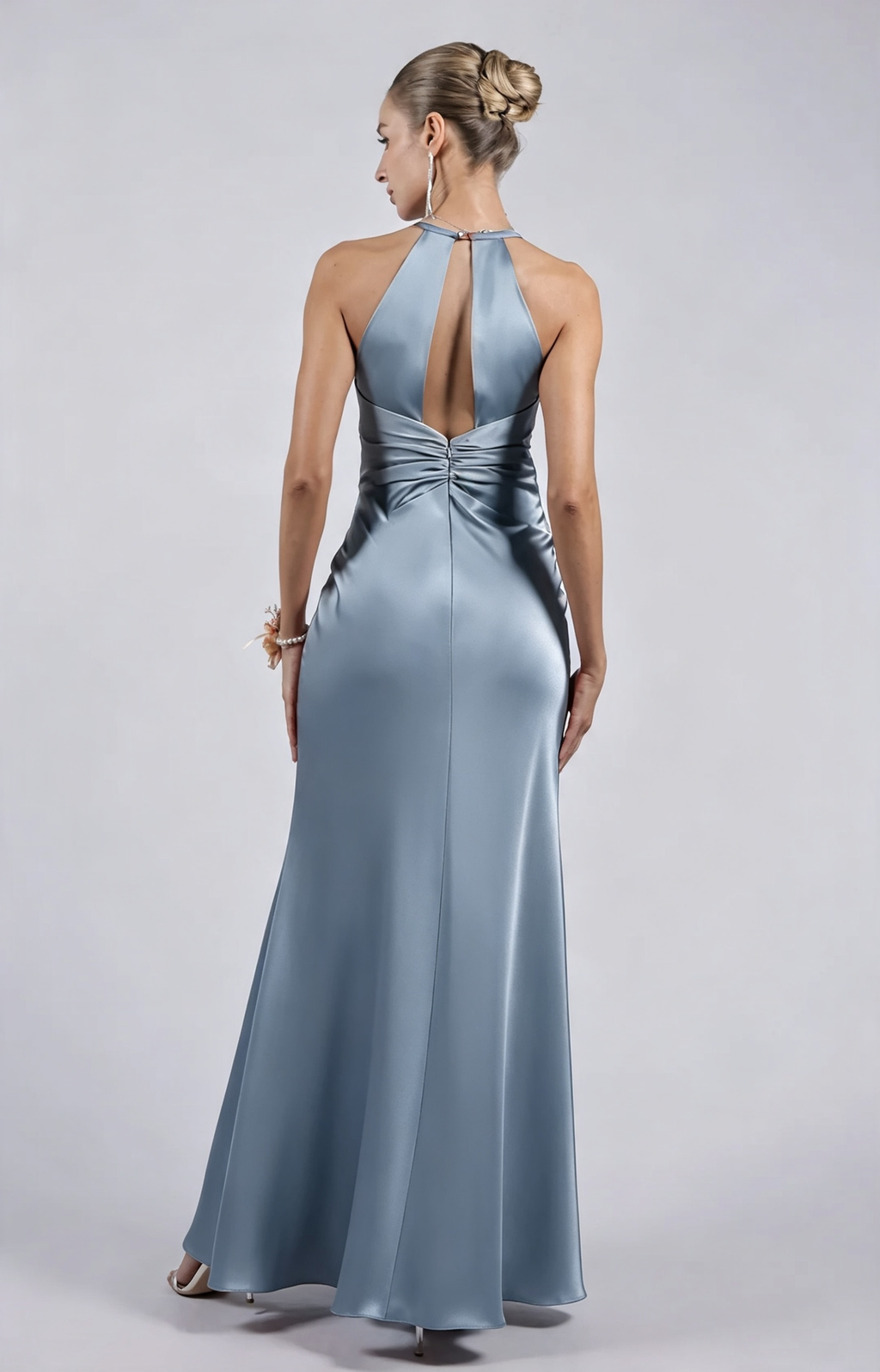Glamorous Sheath Plunging V-neck Sleeveless Satin Floor-length Twist-front Evening Gown