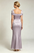 Dusty Lavender Champagne Convertible Off Shoulder Satin Mermaid Evening Gown Formal Mother of Bride Dress Back View