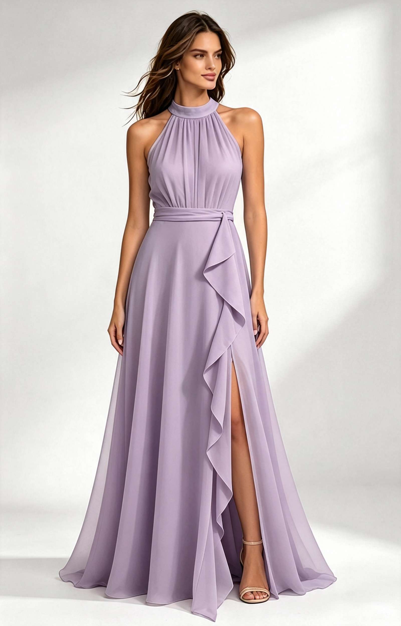 Halter Neck Chiffon Wedding Guest Dress