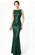 Emerald green full sequin mermaid evening gown sleeveless boat neck homecoming dress XALPHEOR