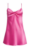 Hot pink satin spaghetti strap mini dress adjustable strap front view 