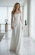 Ivory HTimeless Wedding Dress Off‑the‑Shoulder A‑Line With Beaded Detachable Tulle Long Sleeves Front View