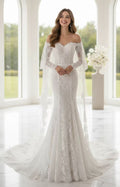 Ivory Lace Off-The-Shoulder Mermaid Wedding Dress Front View