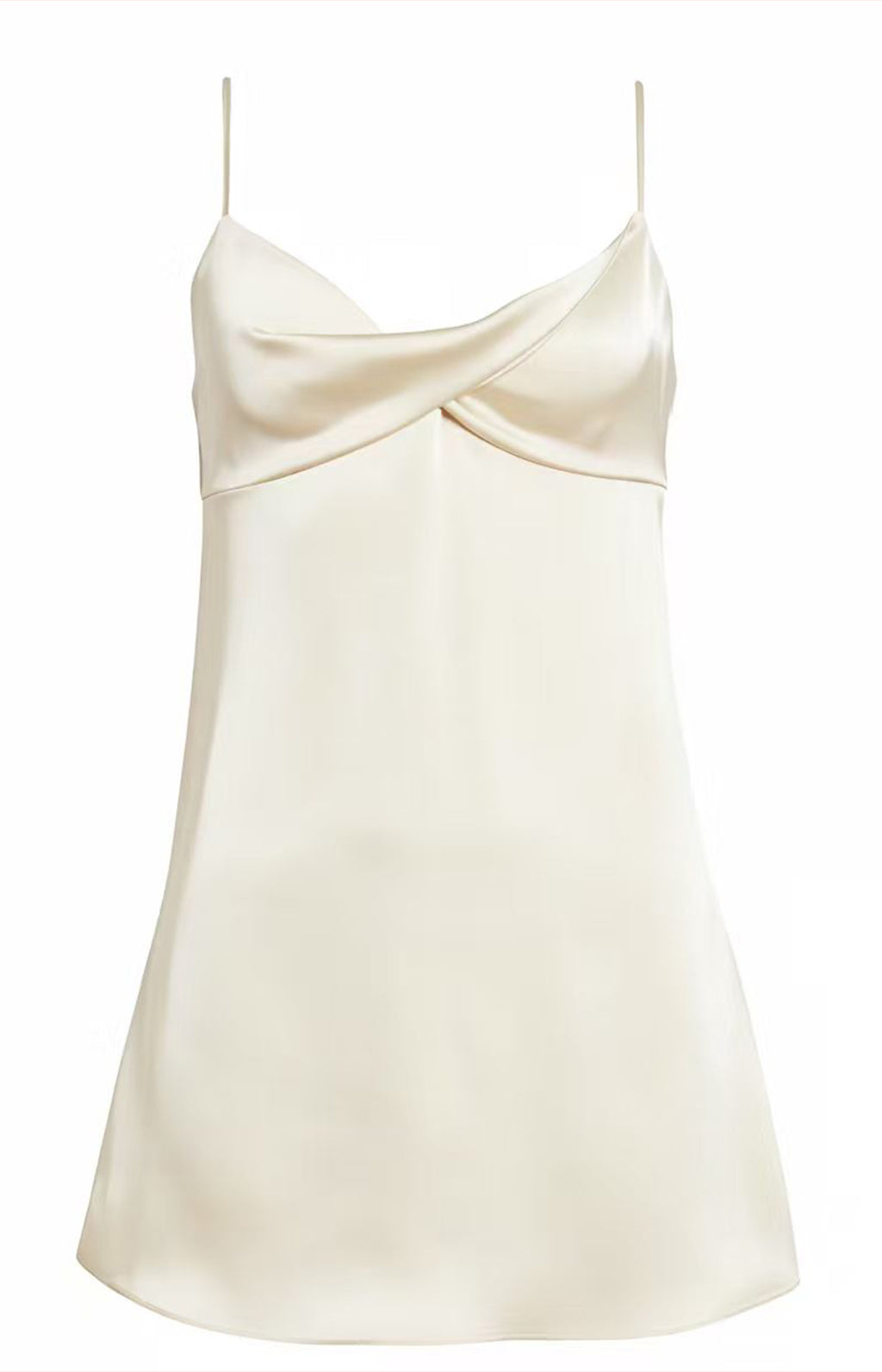 Ivory satin spaghetti strap mini dress adjustable strap front view 