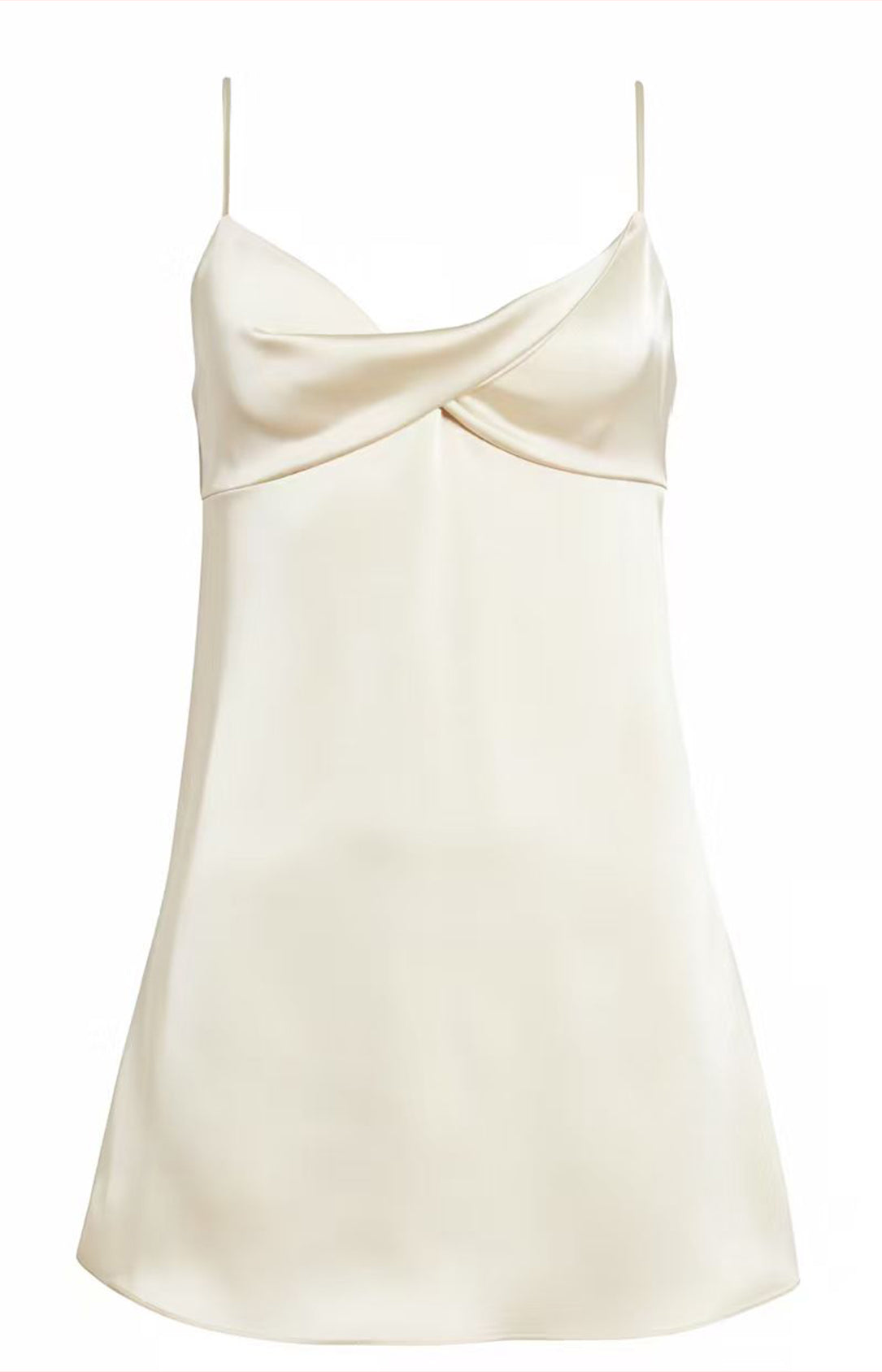Ivory satin spaghetti strap mini dress adjustable strap front view 