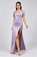 Elegant Mermaid Off-the-Shoulder Short-Sleeve Satin Floor-Length Corset-Back Formal Prom Dress