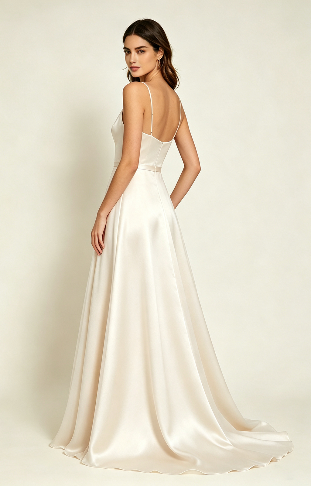 Lvory Spaghetti Strap V Neck Satin Bridesmaid Dress Side  View