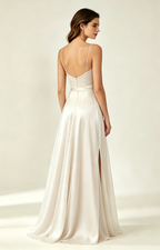 Lvory Spaghetti Strap V Neck Satin Bridesmaid Dress Back View