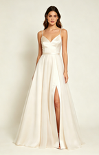 Lvory Spaghetti Strap V Neck Satin Bridesmaid Dress Front View