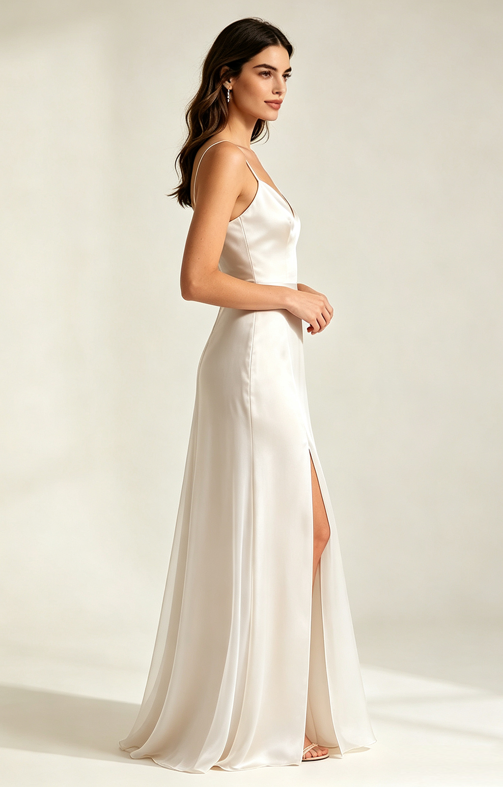 Lvory Spaghetti Strap V Neck Satin Bridesmaid Dress Side View