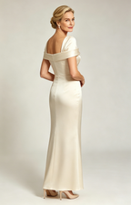 Lvory Champagne Convertible Off Shoulder Satin Mermaid Evening Gown Formal Mother of Bride Dress Side View