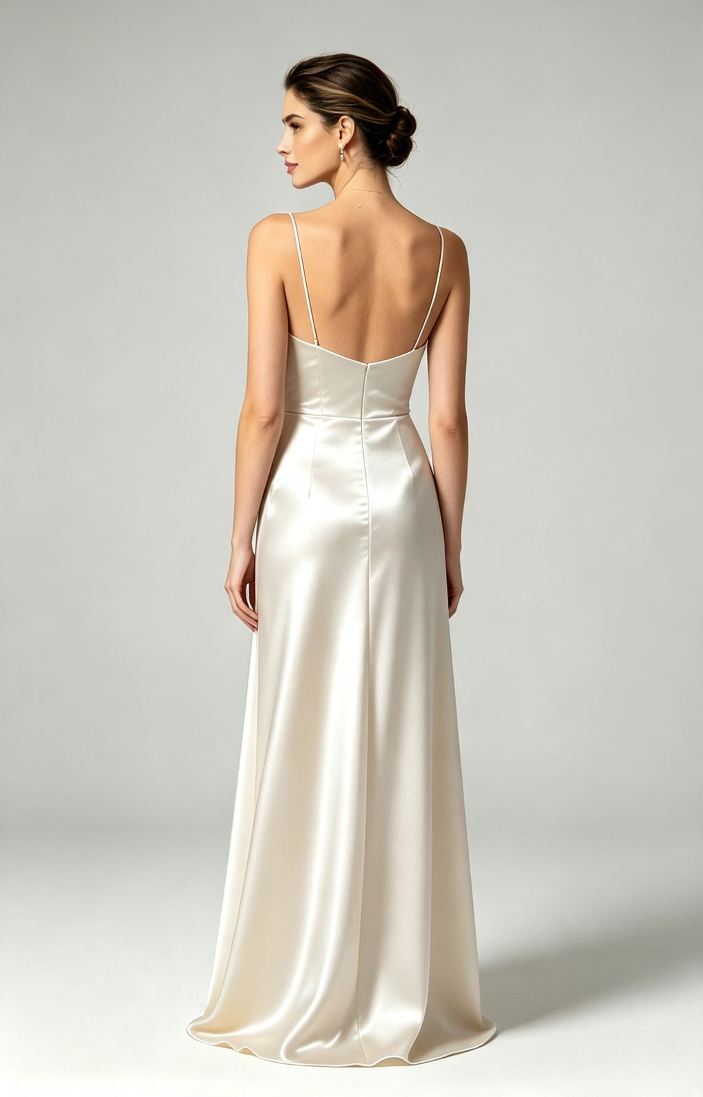 Lvory White Spaghetti Strap Sweetheart Mermaid Luminous Satin Evening Dress Back View 