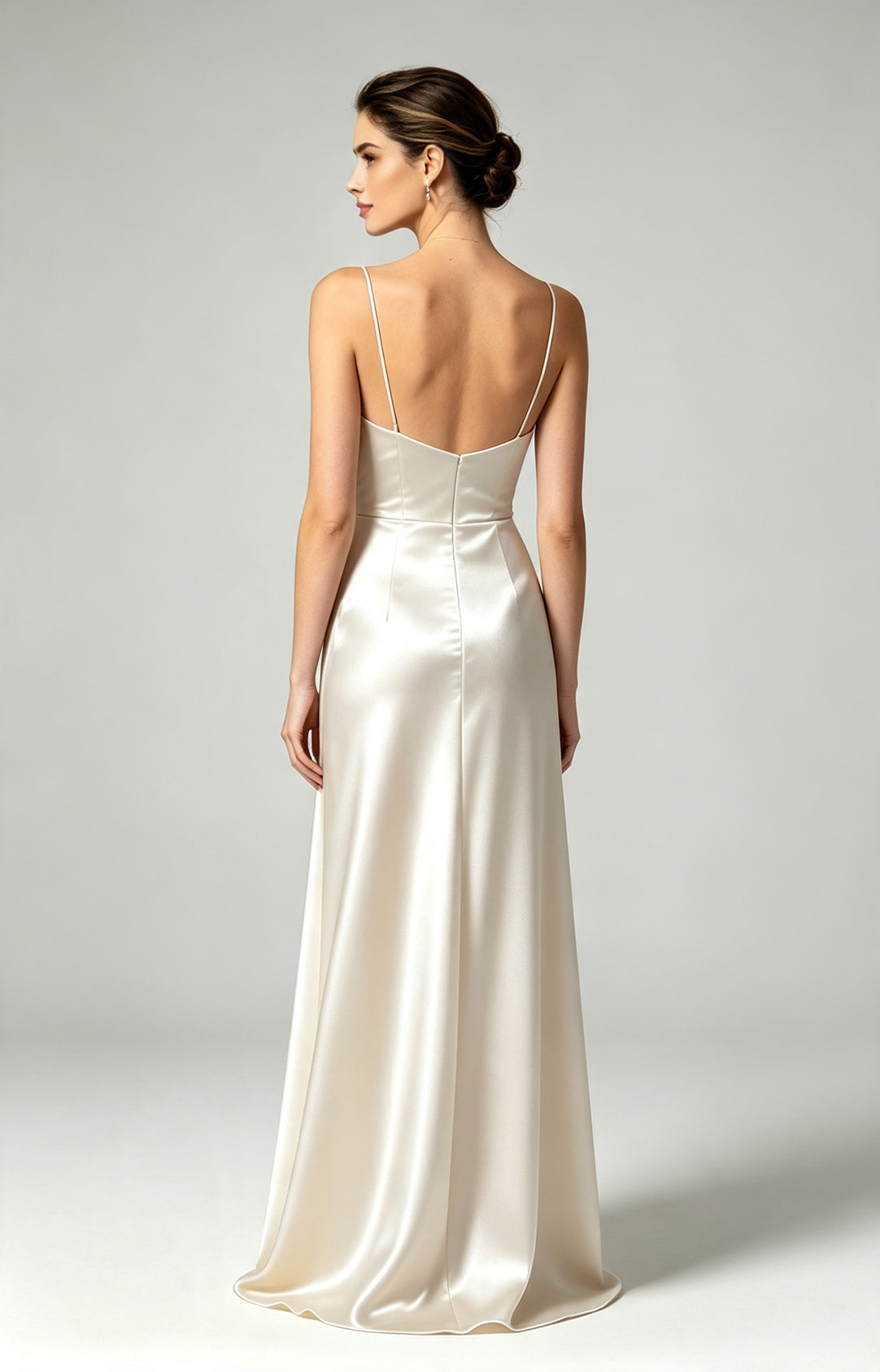 Lvory White Spaghetti Strap Sweetheart Mermaid Luminous Satin Evening Dress Back View 