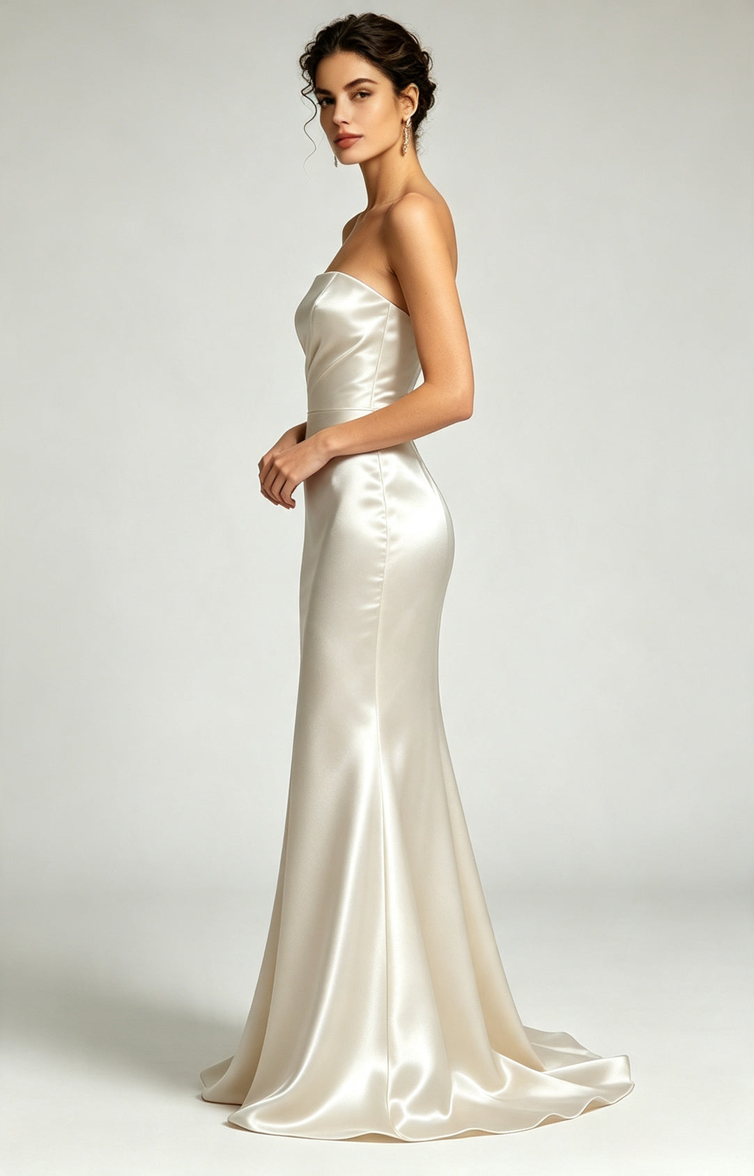 Lvory White Spaghetti Strap Sweetheart Mermaid Luminous Satin Evening Dress Side View 