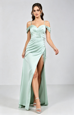 Elegant Mermaid Off-the-Shoulder Short-Sleeve Satin Floor-Length Corset-Back Formal Prom Dress