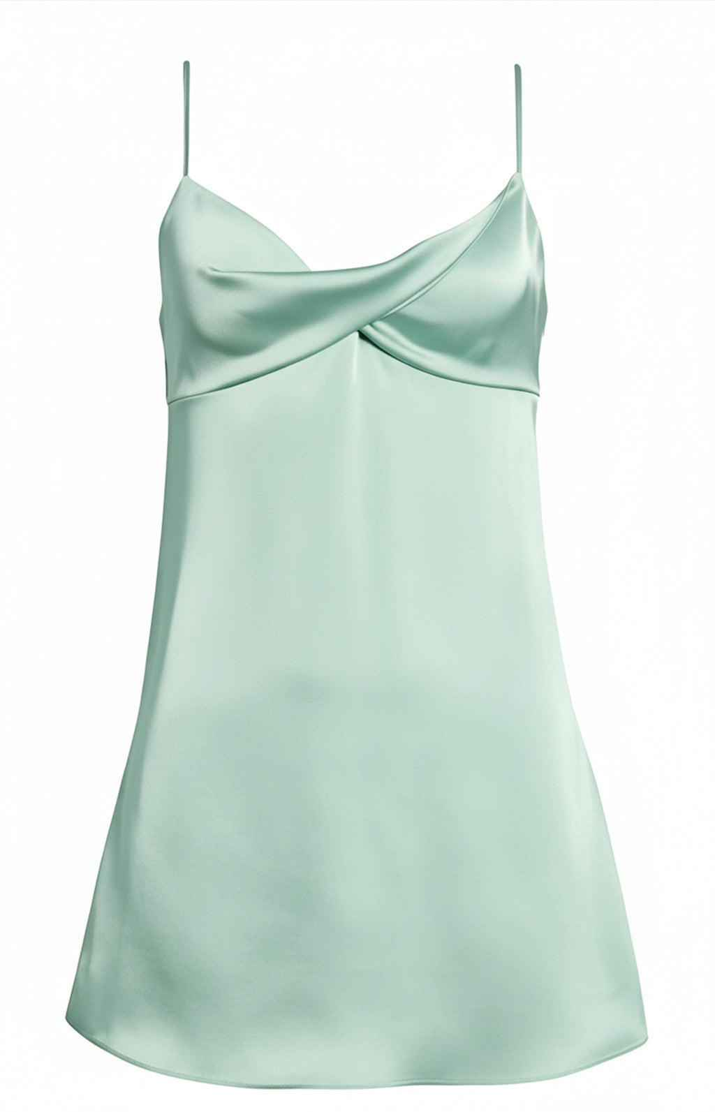 Mint Green satin spaghetti strap mini dress adjustable strap front view 