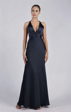 Glamorous Sheath Plunging V-neck Sleeveless Satin Floor-length Twist-front Evening Gown