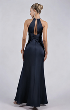 Glamorous Sheath Plunging V-neck Sleeveless Satin Floor-length Twist-front Evening Gown