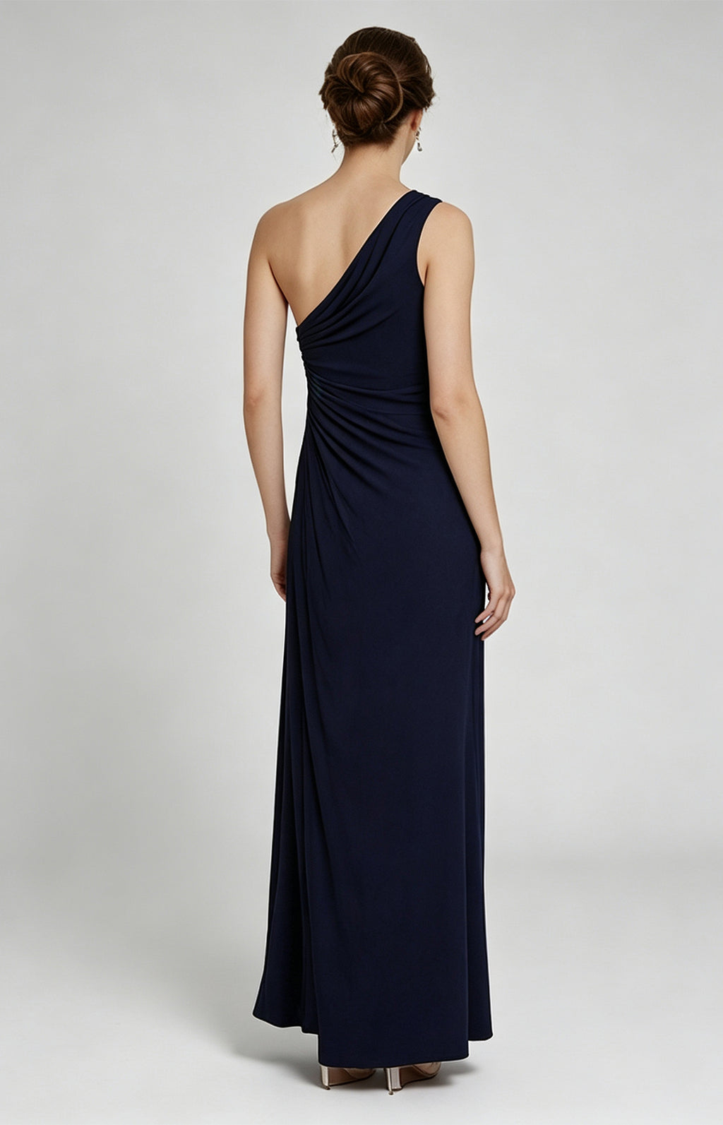 Navy Chiffon One Shoulder Open Back Sheath Formal Dress for Plus Size Women