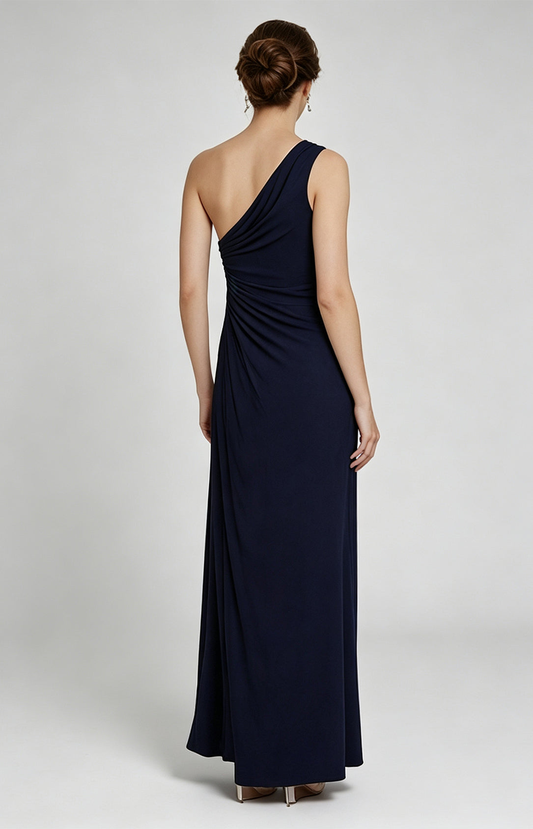Navy Chiffon One Shoulder Open Back Sheath Formal Dress for Plus Size Women