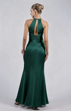 Glamorous Sheath Plunging V-neck Sleeveless Satin Floor-length Twist-front Evening Gown