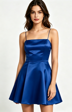 Square Neck Burgundy Satin Short Homecoming Skater Dress