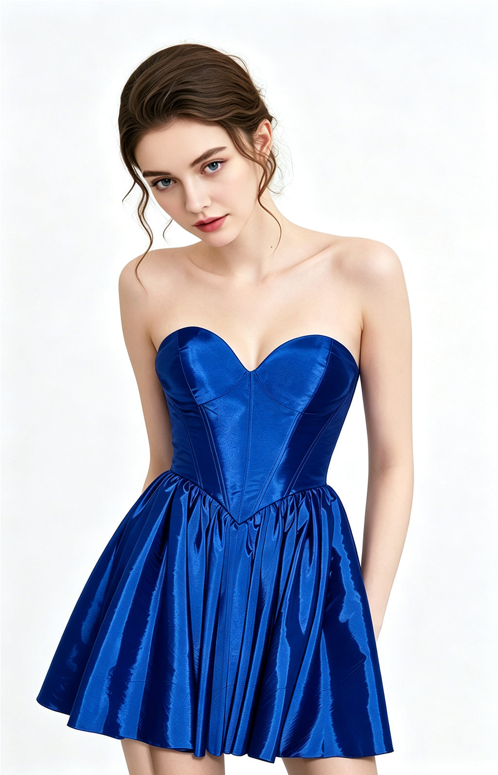 Royal Blue Satin Strapless Sweetheart Corset A-Line Homecoming Dress Full Front