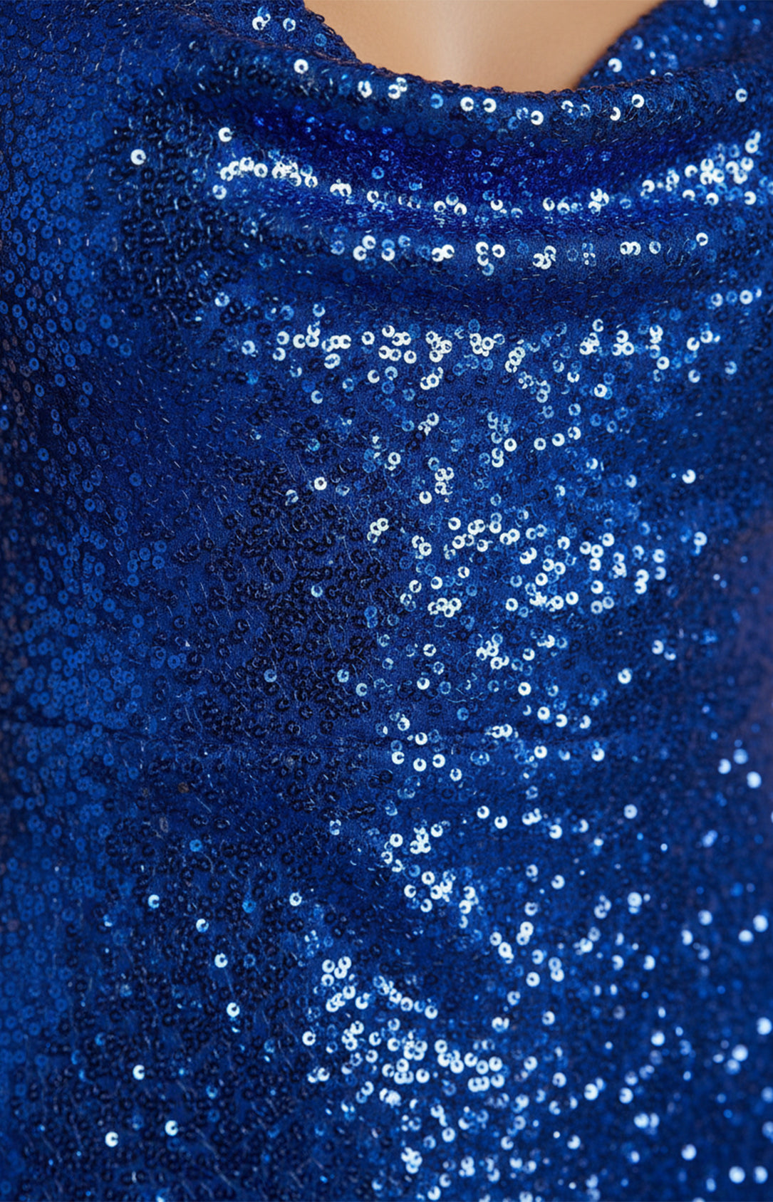 Royal blue sequin fabric closeup for homecoming dress View