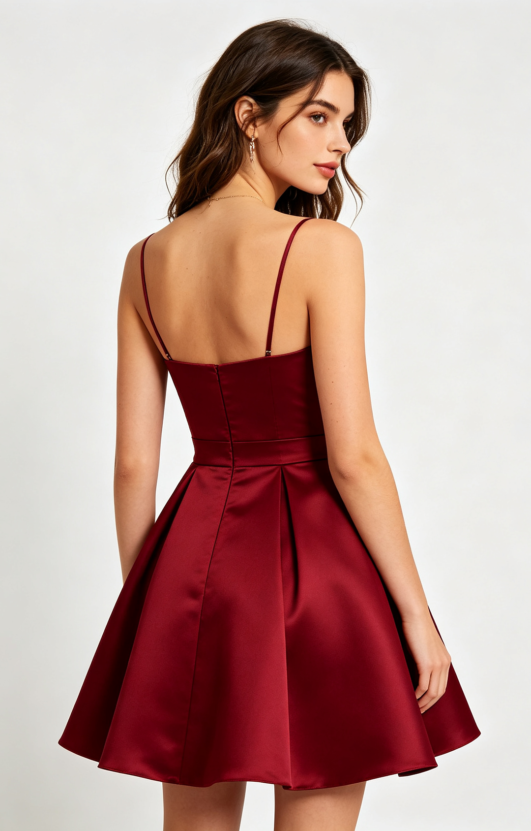 Square Neck Burgundy Satin Short Homecoming Skater Dress