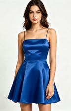 Square Neck Burgundy Satin Short Homecoming Skater Dress
