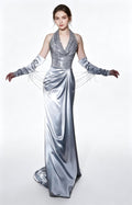 Silver Halter Mermaid Evening Gown Front View