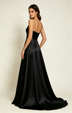 Spaghetti Spaghetti Strap V Neck Satin Bridesmaid Dress Back View